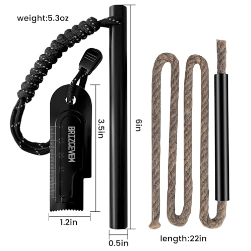 Ferro Rod Fire Starter with Waxed Tinder Cord - 6x1/2 Inch