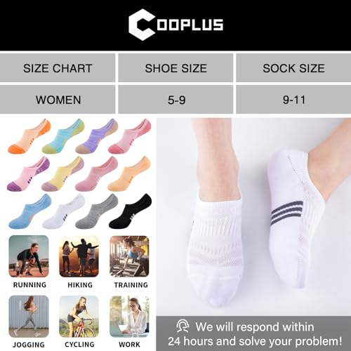 No Show Socks for Women - Athletic Cushioned Cotton, 6 Pairs - Multicolor
