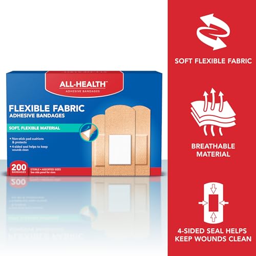 All Health Fabric Adhesive Bandages, Assorted Sizes, 200 Count