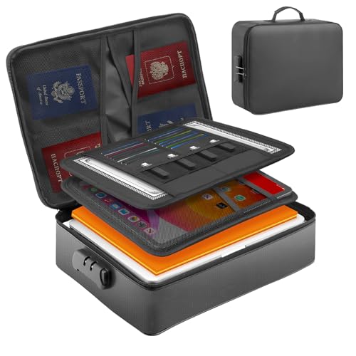 Mondoshop Fireproof Waterproof Document Bag with Lock Portable Waterproof Document Organizer for Important File - Fire Proof Travel Storage Case with Zipper for Laptop, Passport, Certificates, Cards