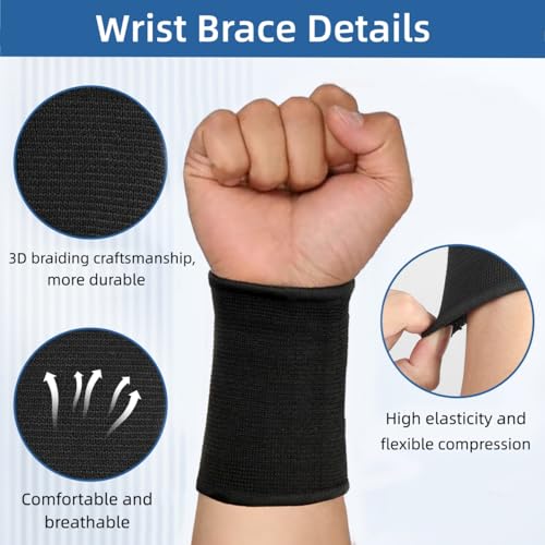 Elastic Wrist Compression Sleeve for Carpal Tunnel & Sports Support - Black