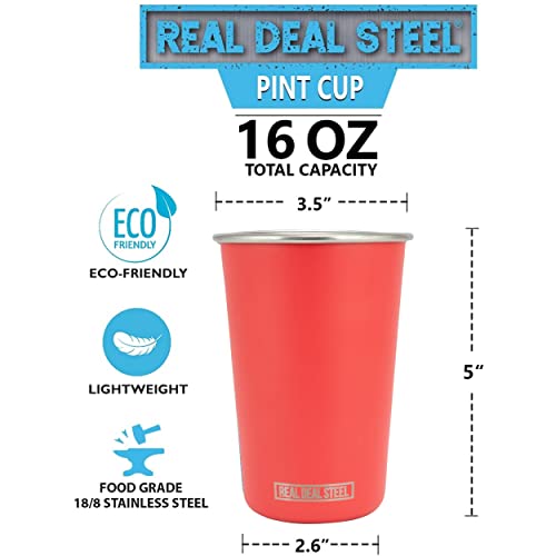 Real Deal Steel Rainbow 16 oz Pint Cups, 8 Pack - Stackable Stainless Steel