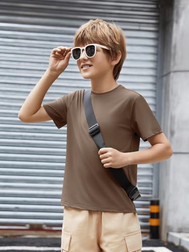 Boys Athletic Short Sleeve T-Shirt - Dry Fit Crewneck - Brown, 5-6 Years