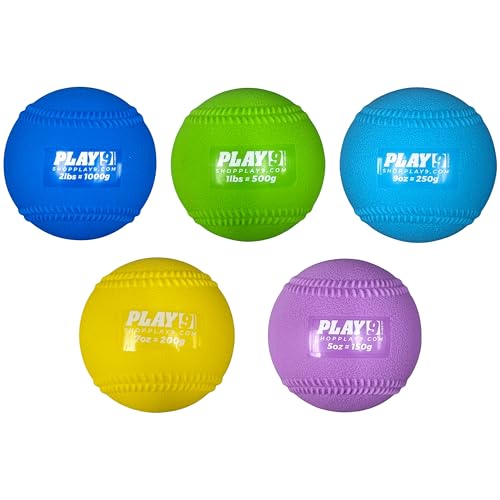 SHOP PLAY 9 Set of 5 Plyoball Weighted Balls for Baseball Training – Heavy Mini Throwing & Pitching Practice