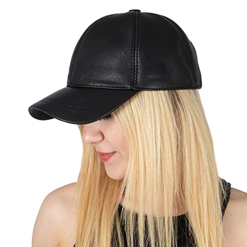 HATSQUARE Genuine Leather Baseball Cap - Unisex Black Adjustable Hat