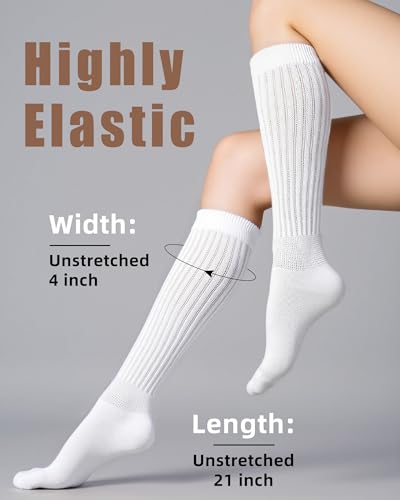 Knee High Slouchy Socks for Women - One Size Tall, White