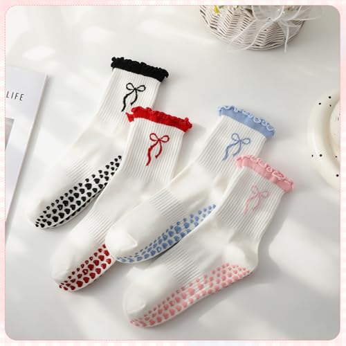 Pilates Grip Socks for Women - Non-Slip, 4 Pairs in Pink, Blue, Black, Red
