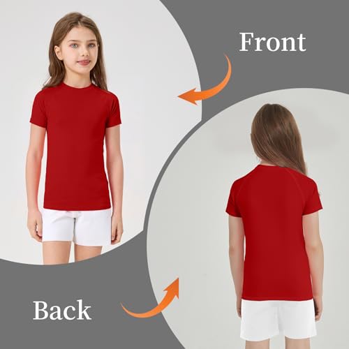 UPF 50+ Kids Short Sleeve Rash Guard Swim Shirt - Red (5-6 Years)