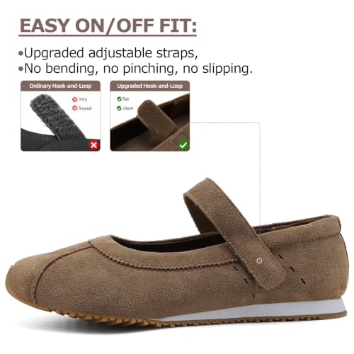 UBFEN Women's Mocha Mary Jane Sneakers Ballet Flats Slip-On Walking Shoes - Comfortable & Stylish