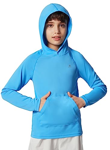 Rash Guard Swim Shirt for Boys - UPF 50+ Hooded - Blue Large