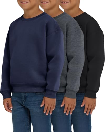 PURE CHAMP Boys 3-Pack Long Sleeve Crewneck Sweatshirts - Black, Navy, Charcoal