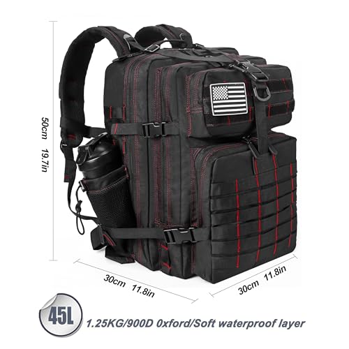 Onyx Crimson 45L Military Tactical Backpack for Men & Women, 3-Day Assault Rucksack with MOLLE