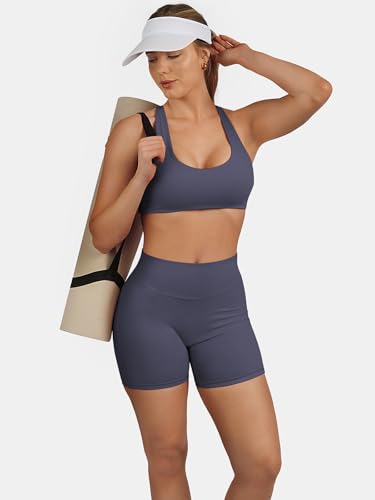 High Waist Women's Workout Shorts 6" Breathable Elastic - Large Blue