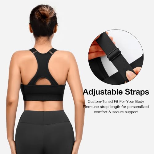 Double Couple Women's Adjustable Medium Impact Racerback Sports Bra - Large, Black Blue Grey