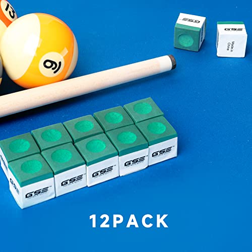 Billiard Pool Cue Chalk - 12-Pack Green, Low Dust & Anti-Miscue