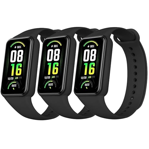 Soft TPU Bands for Amazfit Band 7 - 3 Pack Adjustable Straps - Black