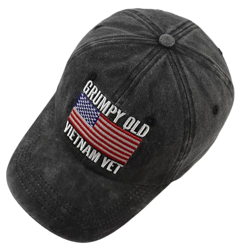 Vxchkerm Grumpy Old Vietnam Vet American Flag Patriotic Baseball Cap - One Size Black