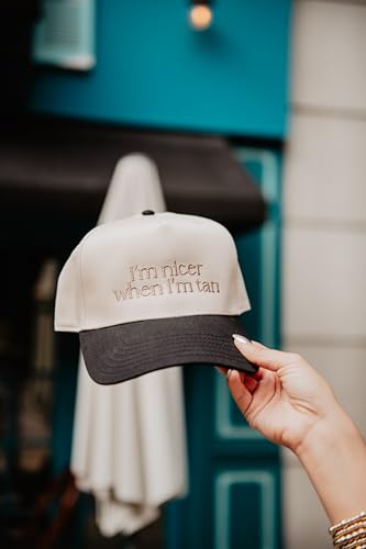KATYDID Vintage Trucker Hat for Women - Two-Toned Embroidered Baseball Cap - Black/Tan