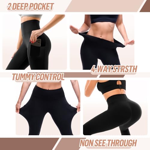 High Waisted Leggings with Pockets - Capri, Small-Medium, Black