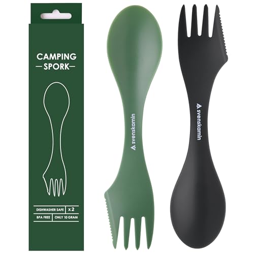 Reusable Camping Spork Set 2-Pack - 3-in-1 Travel Sporks, Lightweight