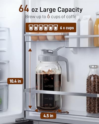 OneDream 64 oz Cold Brew Coffee Maker Mason Jar Pitcher with Stainless Steel Filter, Grey 1 Pack