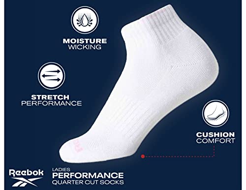 Reebok Womens Quarter Socks 6-Pack All Black Moisture-Wicking Cushioned Ankle Socks
