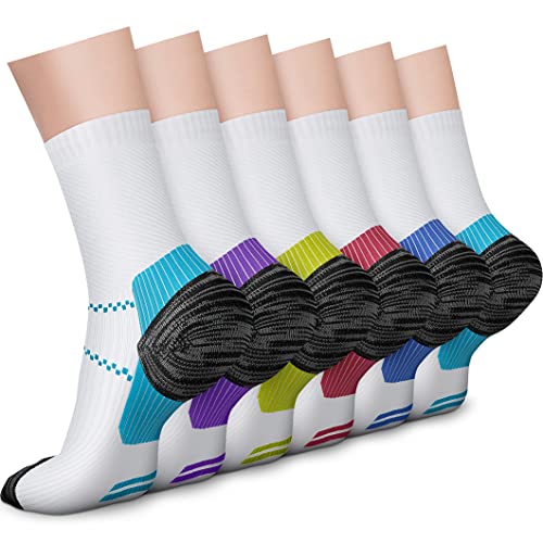 CHARMKING Small-Medium Compression Socks 15-20 mmHg for Men & Women - White/Blue/Pink/Blue, All-Day Wear & Running