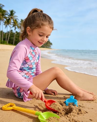 BFUSTYLE Girls 3-Piece Rash Guard Bathing Suit Set 3-8 Years Mermaid Pink (5-6 Years Variation)