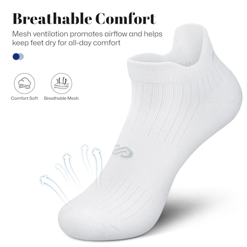 Cushion Running Socks - Medium White, 6 Pairs Ankle Socks for Men & Women
