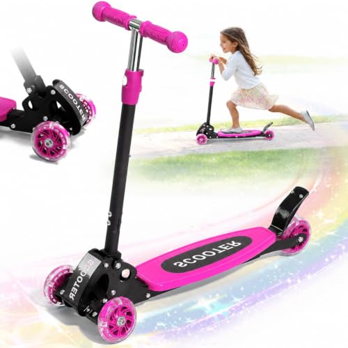 3-Wheel Kids Kick Scooter with Light-Up Wheels - Medium Pink