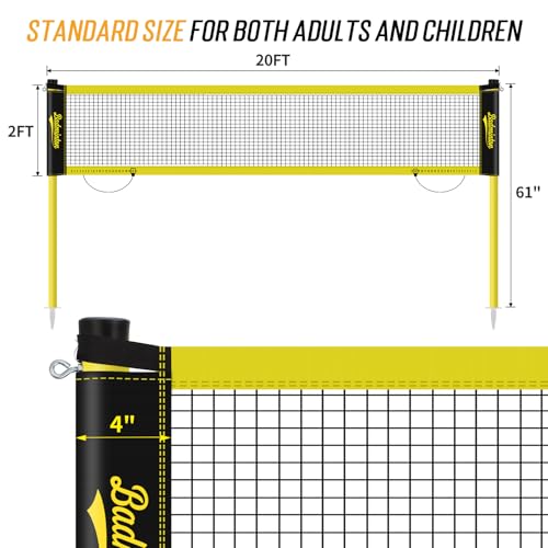 20ft Portable Outdoor Badminton Net Set with Heavy Duty Poles - Yellow & Black