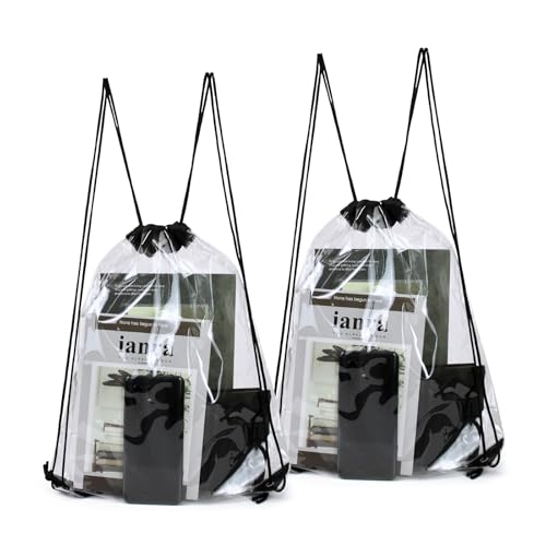 Clear Waterproof Drawstring Backpack - 2 Pack, Black