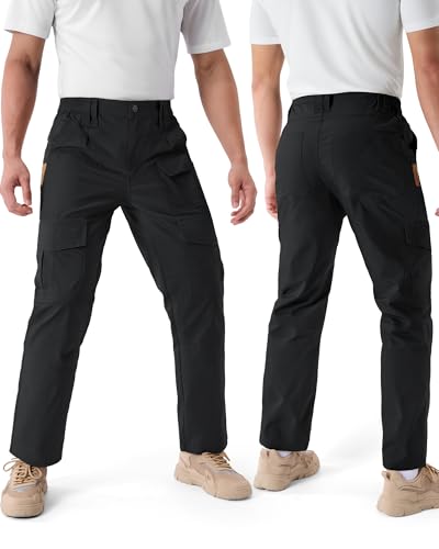 IGOLUMON Men's Tactical Ripstop Cargo Work Pants - 10 Pockets, 36W x 32L, Black