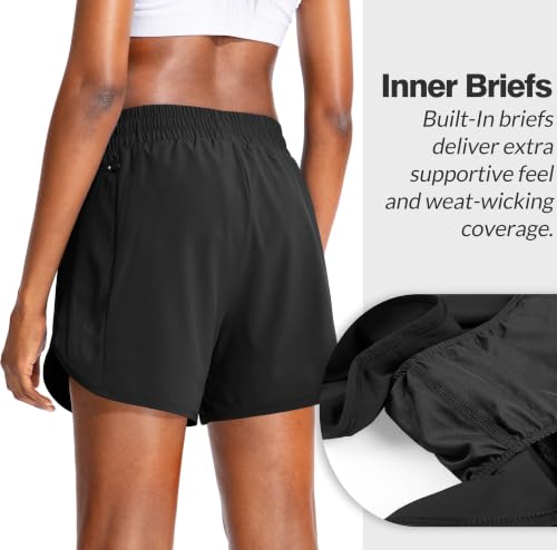 Soothfeel Women's 5-Inch Inseam Athletic Running Shorts for Workout & Gym - Black, Medium