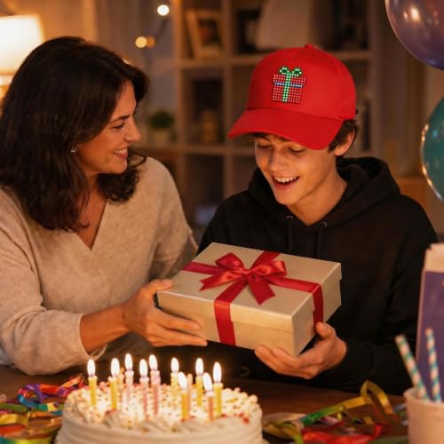 Red Programmable LED Hat with Scrolling Message Display for Hats