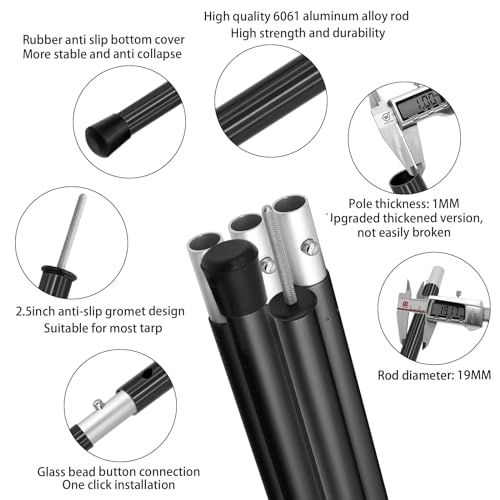 SANLIKE 75in Aluminum Collapsible Tent Poles Black 5 Sections - 4 Pack