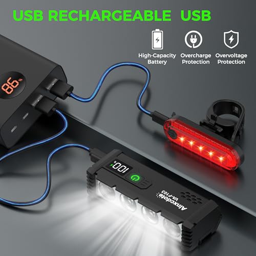 AInxcdote 4800 Lumen USB Rechargeable Bike Light with LCD Display for Night Cycling