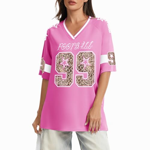 Oversized Pink Football Jersey T-Shirt for Women - Small