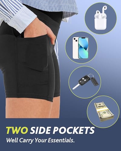 Biker Shorts for Women with Pockets - 3 Inch - Black - Spandex Yoga