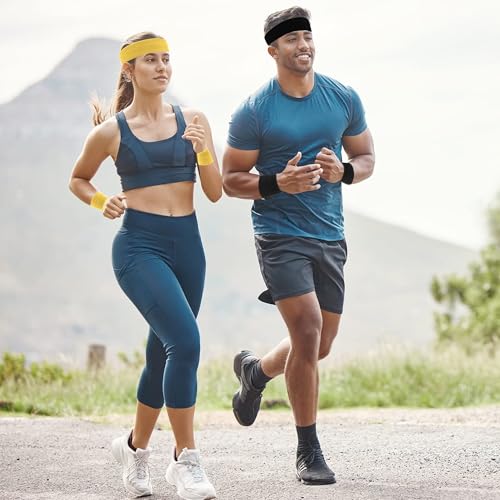 Sweat-Wicking Sports Headbands for Men & Women - Black 4 Pack