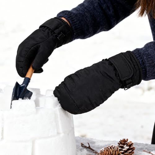 Winter Ski Mittens - Warm Snow Mitts for Cold Weather - Black, One Size