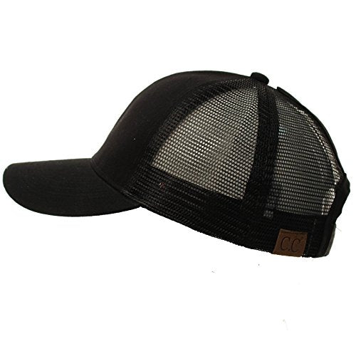 C.C Ponytail Messy Bun Trucker Hat | Plain Adjustable Visor Cap for Sun UV Protection