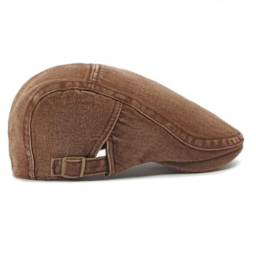 PTDTSHOU Coffee Brown Navy Denim Newsboy Cap for Men Adjustable Flat Ivy Gatsby Hat