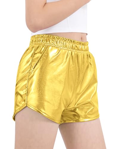 Metallic Sparkly Dance Shorts for Girls - Gold, 12-13 Years
