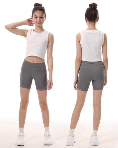 Youth Volleyball Spandex Shorts - 5" Dark Gray Compression Shorts with Pockets