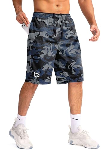 Men's 11" Basketball Shorts Blue Camo XL with Zipper Pockets - G Gradual