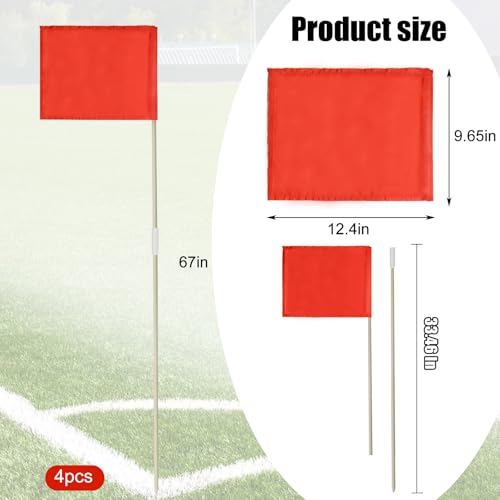 Soccer Corner Flags Set of 10 - 67-Inch Red Fiberglass Flags