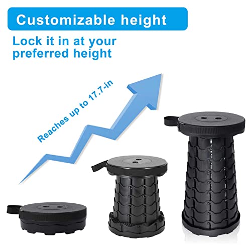 VOLIXOD Black Foldable Telescoping Camping Stool - Portable, Adjustable, 550lbs Capacity