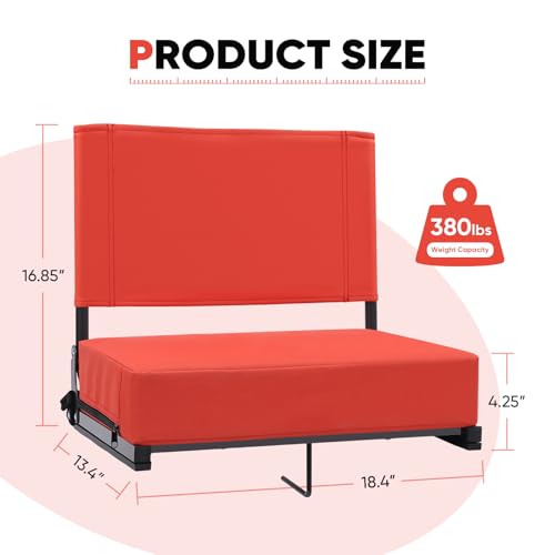 Sekey Stadium Seat with Back Support & Armrests - Orange Red, 1