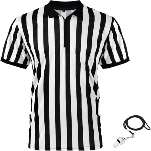 Large Referee Shirt with Whistle - Black and White Striped Jersey